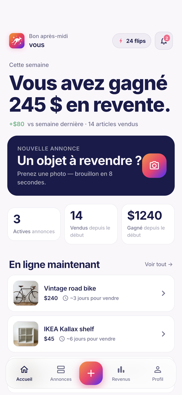 Vos gains d’un coup d’œil